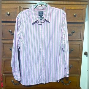 Chaps Classics Women’s Cotton No Iron Button Down Striped Shirt Purple 2X